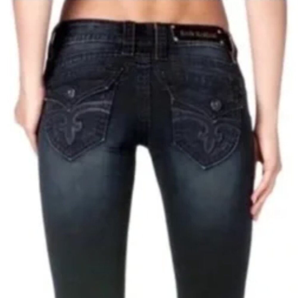 Rock Revival Jen Skinny Jeans Dark Wash Stretch Denim Fleur De Lis Size 26